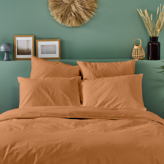 Parure de lit en Coton Bio couleur Terracotta - 140x200 + 60x60